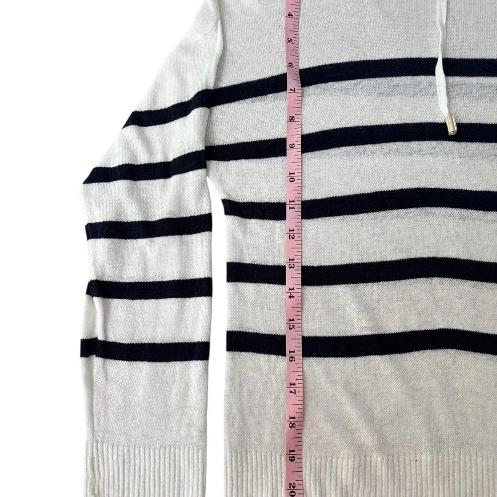 Nicole Miller XS Striped Linen Blend Turtleneck Sweater White Navy